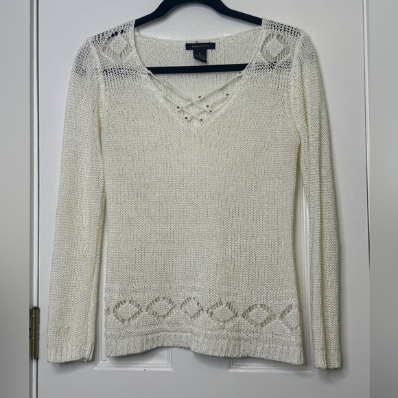 BCBGMaxAzria Sweaters - BCBGMAXAZRIA Vintage Ivory Crochet Sweater S